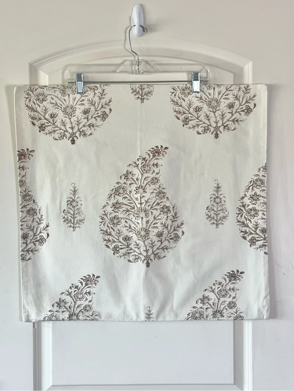 Vintage Pottery Barn Paisley Floral Block Print  Brown and Blue Euro Sham 24x24